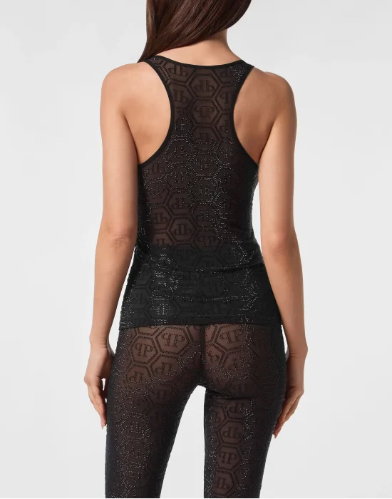 Tulle Tank Top Monogram Strass