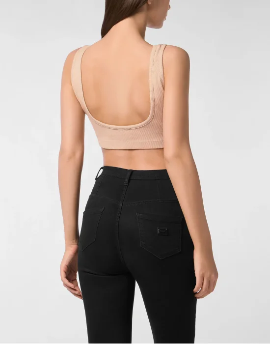 Rib Cropped Tank Top Stones Wash Hexagon