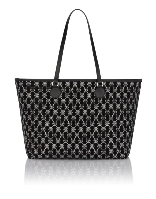Suede Shopper Bag Monogram Strass