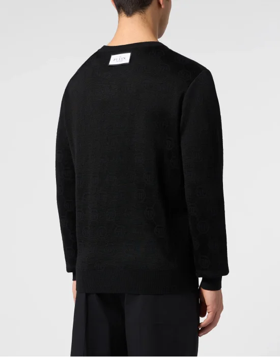 Merino Wool Round Neck Pullover Monogram