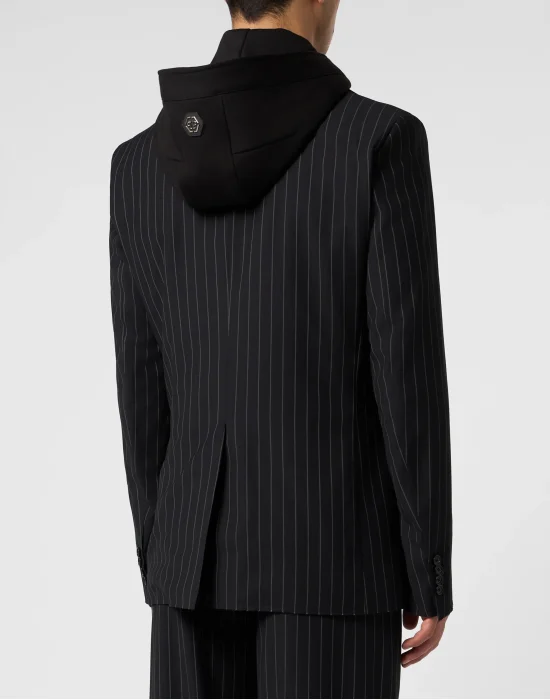 Hooded Blazer Pinstripe