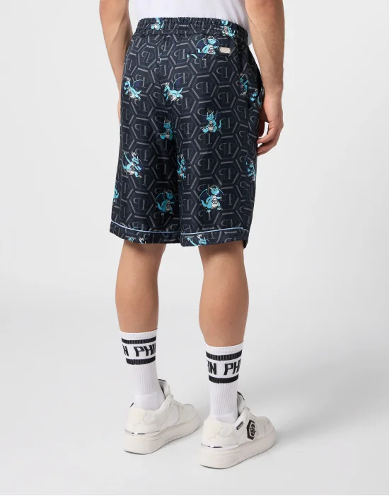 Silk Bowling Shorts Dragons Monogram