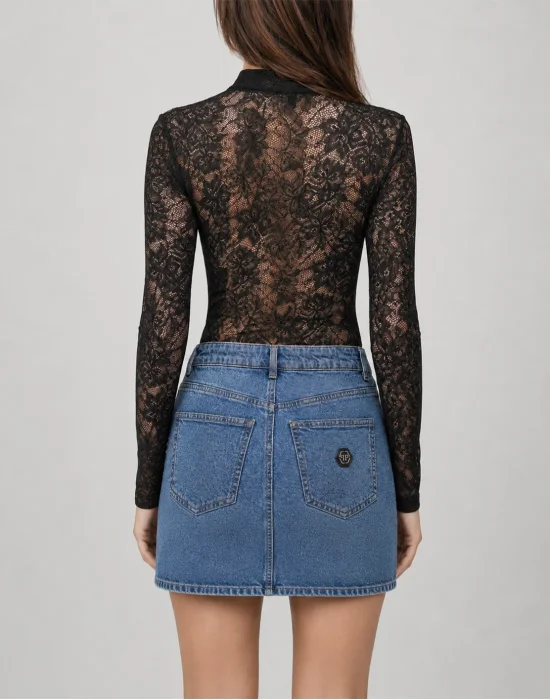 Denim Mini Skirt Rose Strass