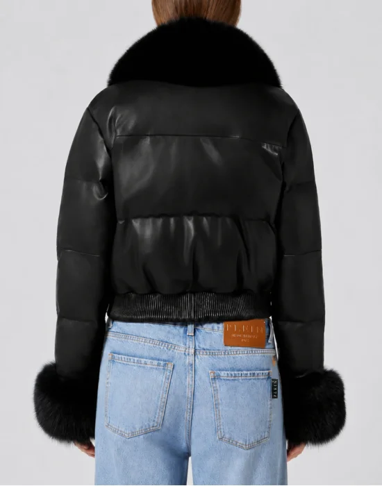 Leather Down Jacket With Fur Collar