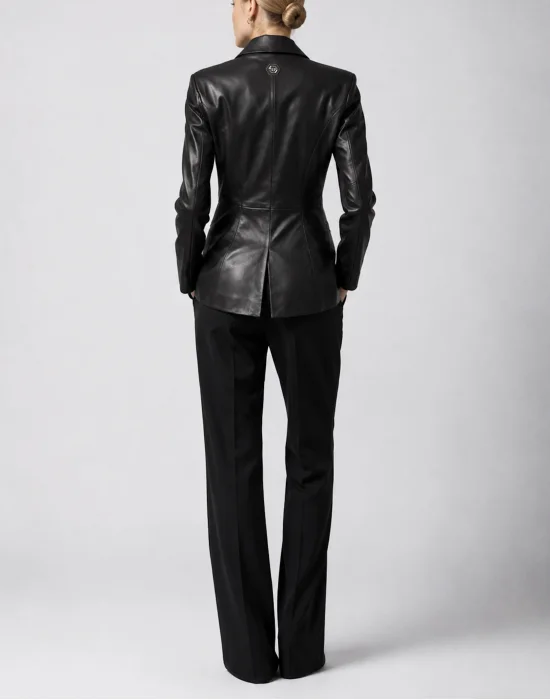 Fitted Leather Blazer Flower