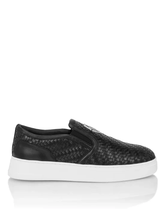 Weaved Leather Slip-On Shoes Hexagon