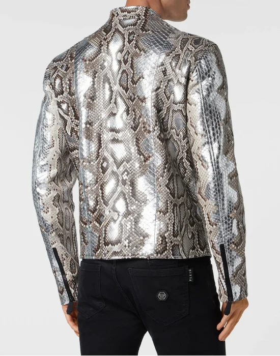 Python Leather Moto Jacket
