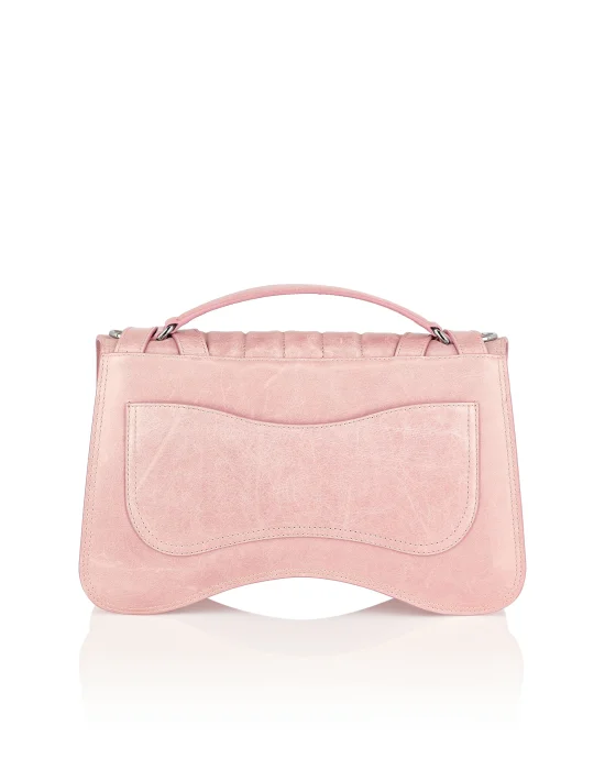 Shiny Crackle Leather Belt Handle Bag Big Hexagon