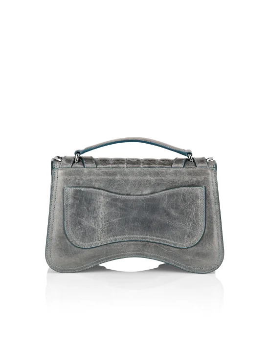 Shiny Crackle Leather Belt Handle Bag Medium Hexagon