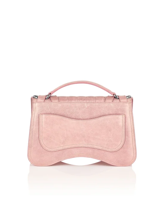 Shiny Crackle Leather Belt Handle Bag Medium Hexagon