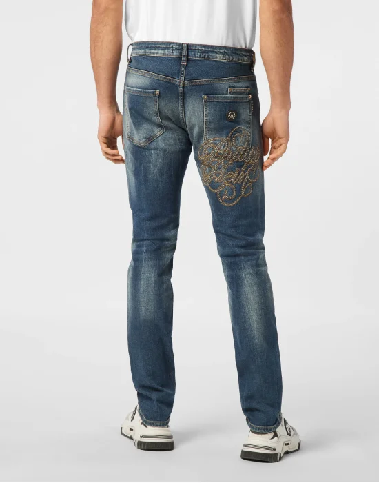 Denim Trousers Super Straight Cut Studs