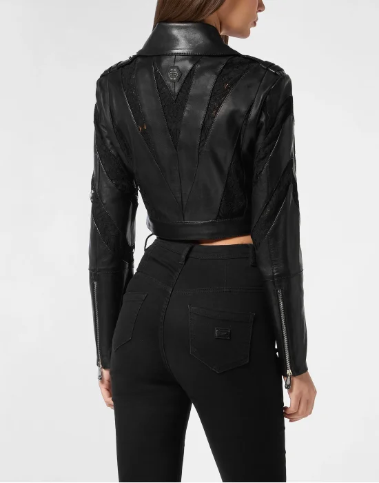 Lace Leather Multicutting Biker Jacket