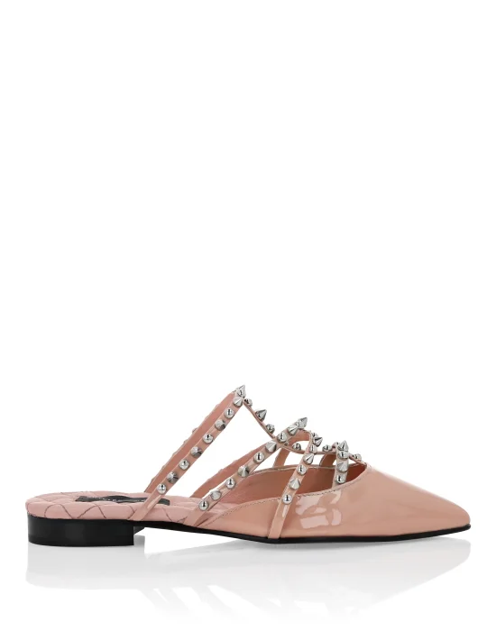 Mules Flat Patent Leather And Studs