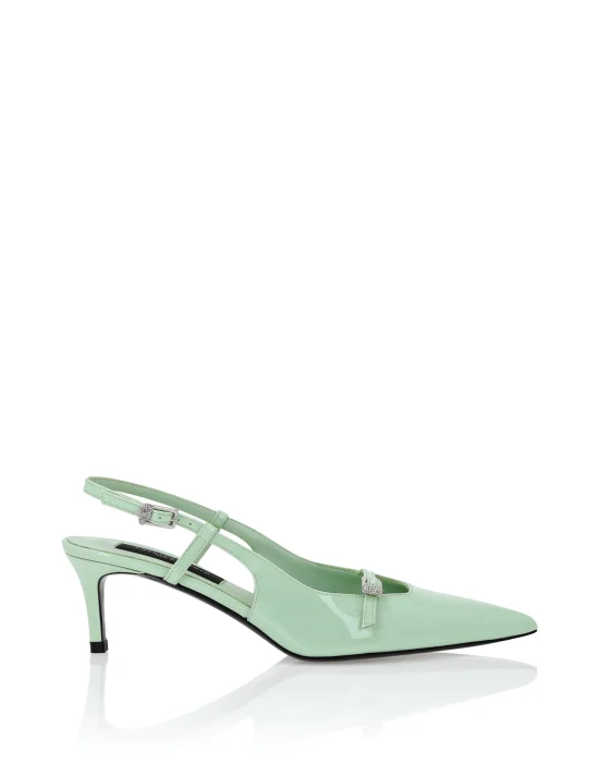 Patent Slingback Low Heels Buckle Skull