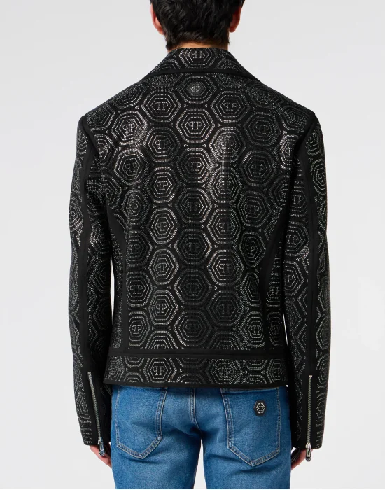Suede Biker Jacket Monogram Stones