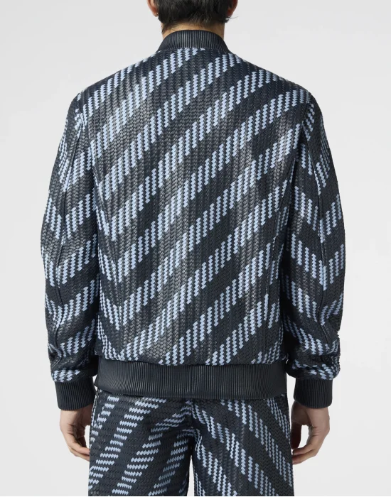 Weaved Leather Bomber Stripes