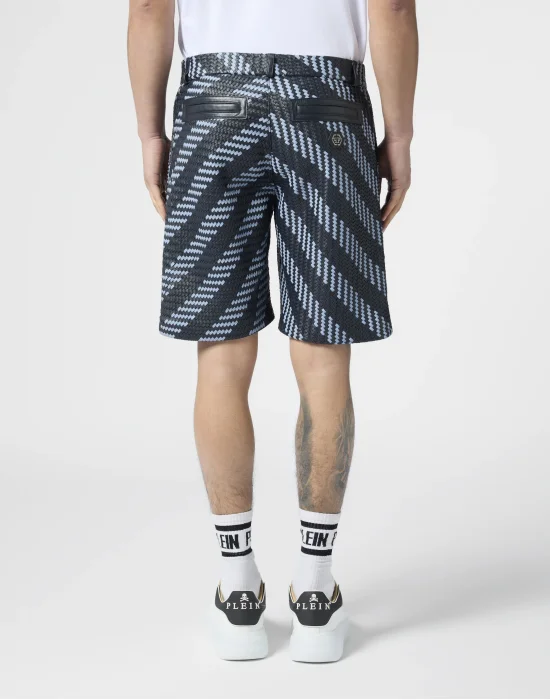 Weaved Leather Shorts Stripes
