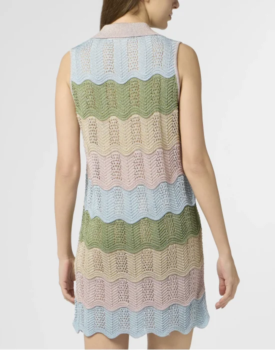 Polo Neck Mini Dress Color Wave