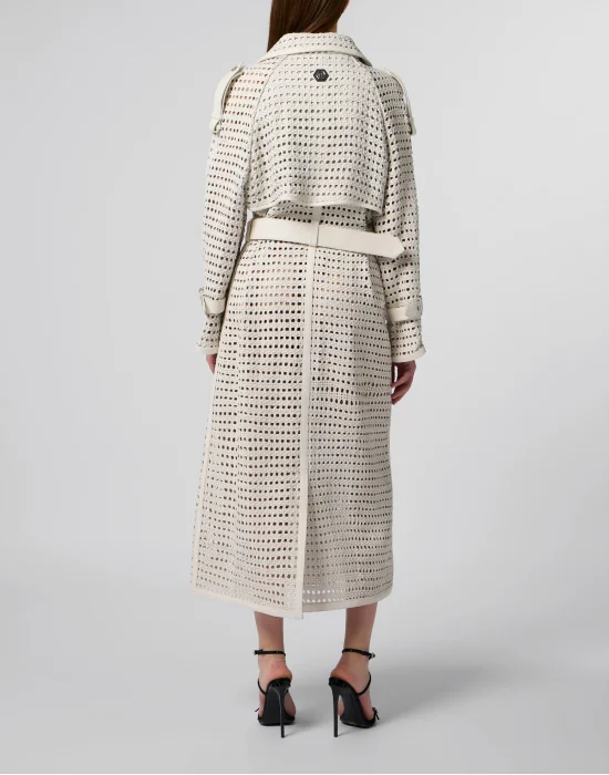 Weaved Leather Trench Coat
