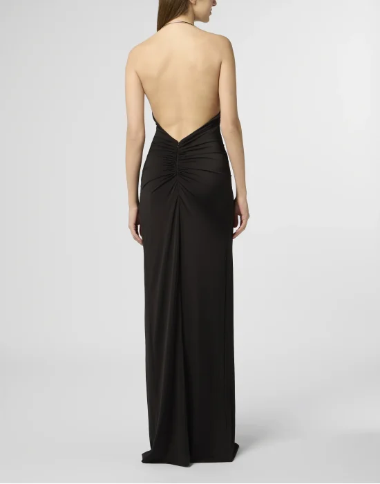 Shiny Long Dress Skull Piercing