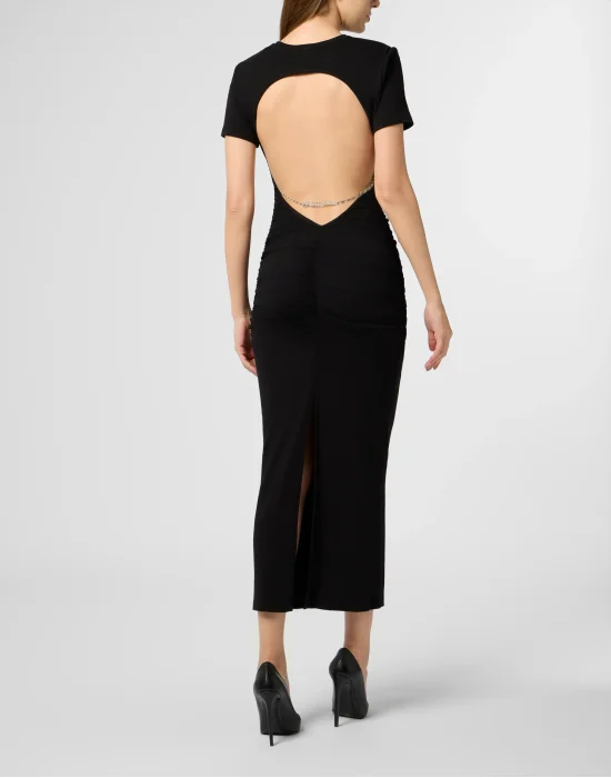 Open Back Maxi T-Shirt Dress Signature Pendant Signature