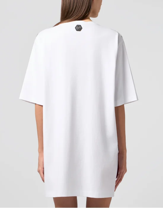 V-Neck T-Shirt Dress Crystal Fringes