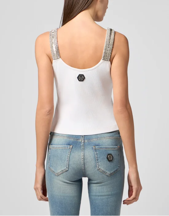 Rib Tank Top Strass Hexagon
