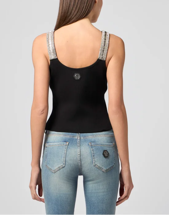 Rib Tank Top Strass Hexagon