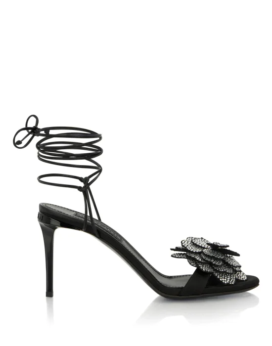 Lace-Up High Heels Sandals Strass Flower 9