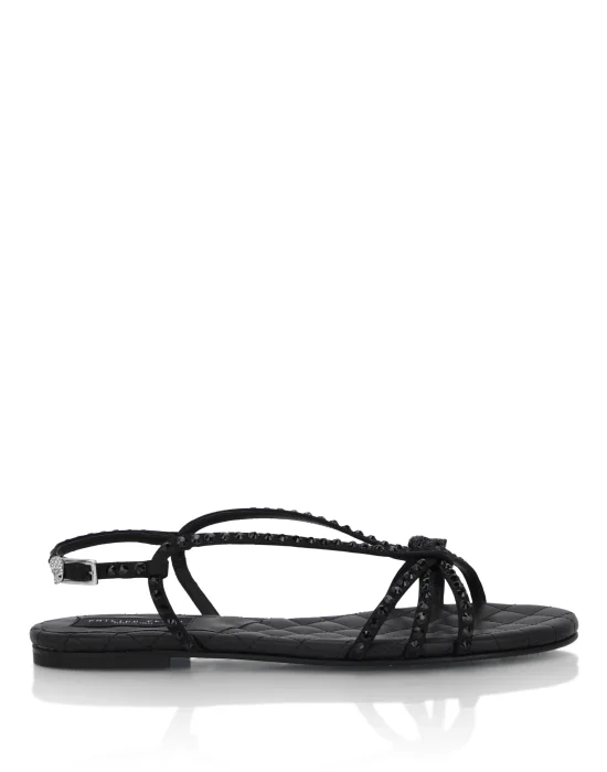 Satin Sandals Skull Strass