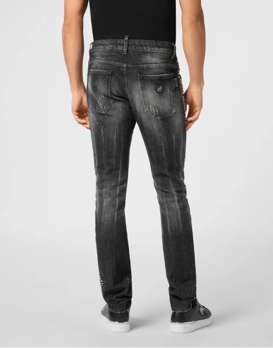 Denim Super Straight Cut Trousers Studs