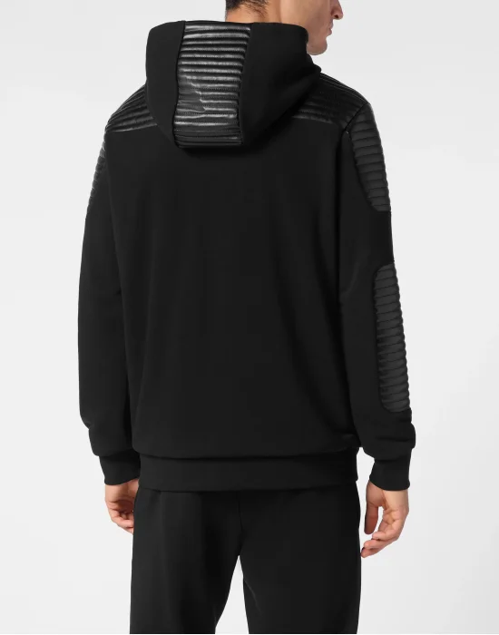Hoodie Sweatjacket With Leather Inserts