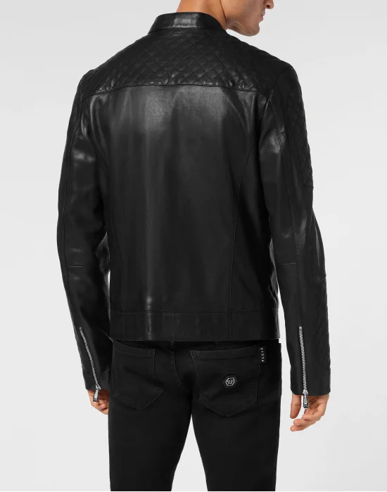 Padded Leather Moto Bomber