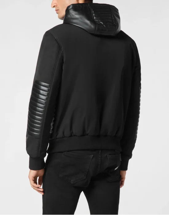 Nylon Hooded Jacket LS With Leather Inserts