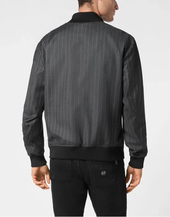 Wool Pinstripe Bomber LS