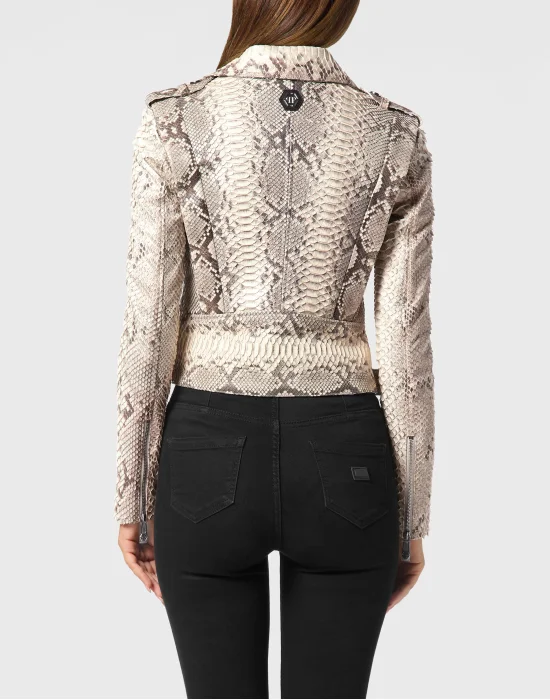 Python Leather Biker Jacket LS Flame