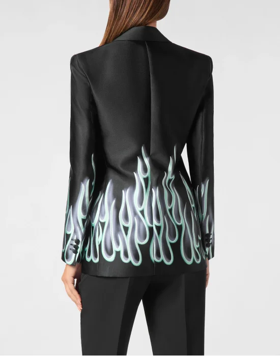 Twill Deep Neck Blazer LS Flame