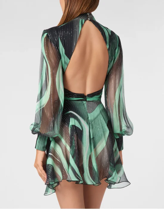 Chiffon Lurex Mini Dress LS Flame
