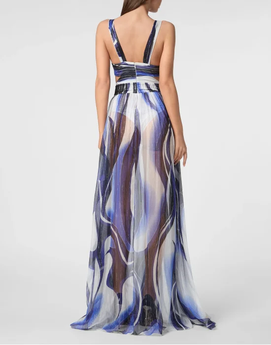 Chiffon Long Dress Strass Flame