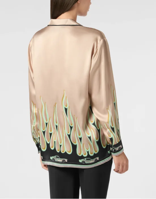 SATIN PIJAMA SHIRT LS FLAMES