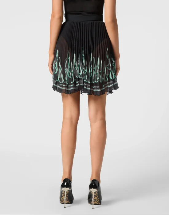 Georgette Plisse Mini Skirt Flame