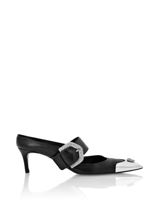 Nappa Leather Mule Low Heels Skull