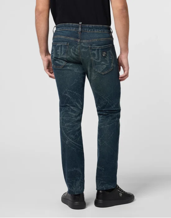 Printed Super Straight Cut Jeans Tattoo