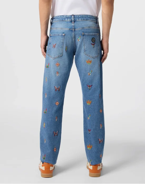 Embroidered Super Straight Cut Jeans