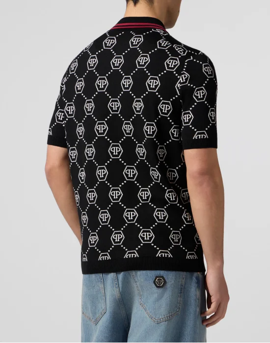 Merino Wool Polo T-Shirt Jacquard Monogram
