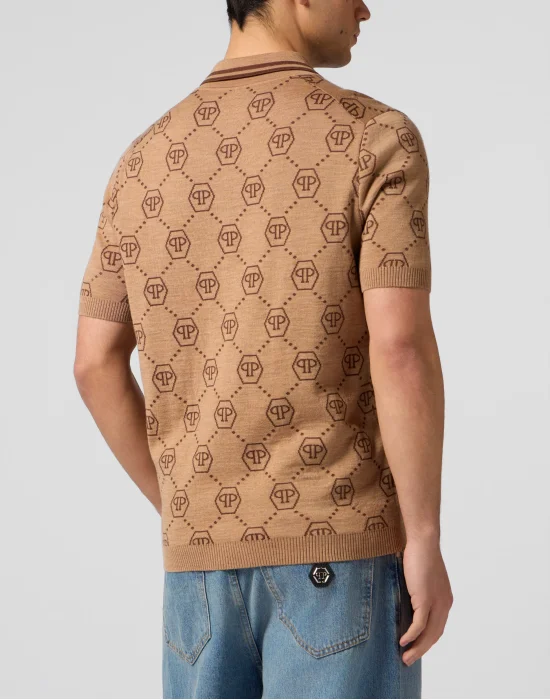 Merino Wool Polo T-Shirt Jacquard Monogram