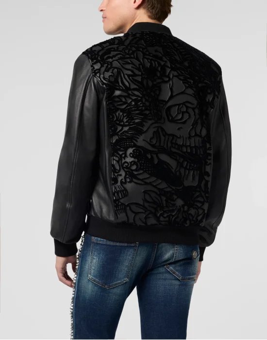 Leather Bomber Dragon Skull