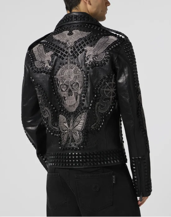 Vintage Leather Biker Jacket Tattoo Patches & Studs