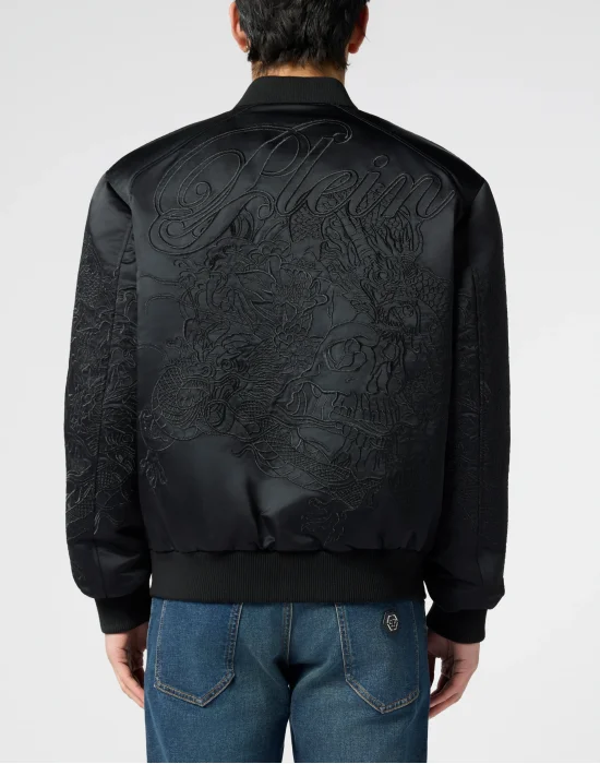 Satin Bomber Jacket Skull Dragons Dragons