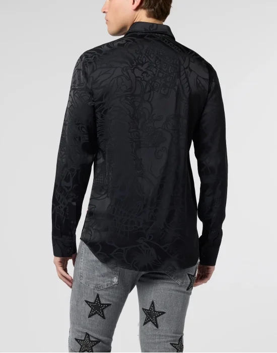 Loose Fit Silk Shirt Dragon Skull